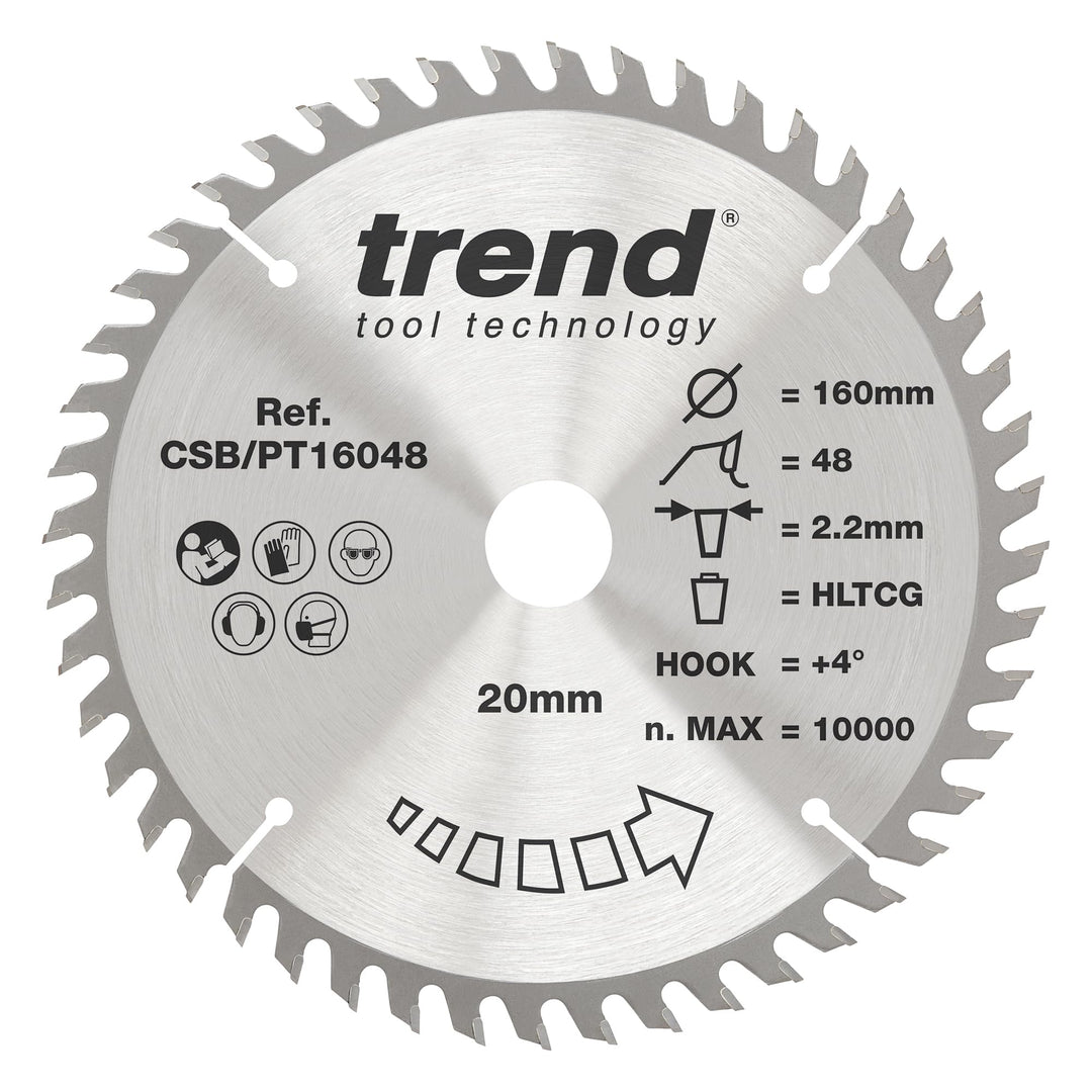 Trend Laminat & HPL Kreissägeblatt, 160mm Durchmesser, 20mm Bohrung, 48 Zähne, HW, 2,2mm Schnittbrei