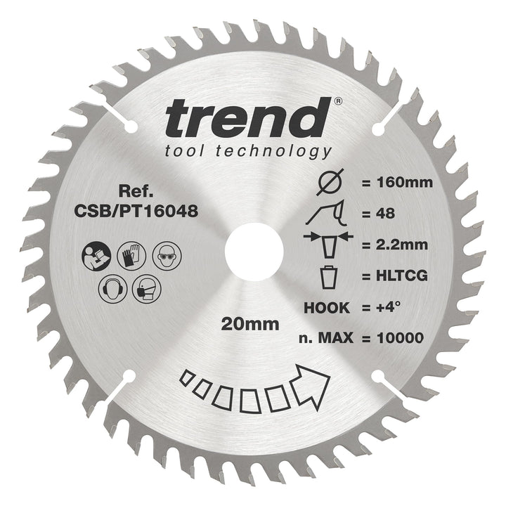 Trend Laminat & HPL Kreissägeblatt, 160mm Durchmesser, 20mm Bohrung, 48 Zähne, HW, 2,2mm Schnittbrei