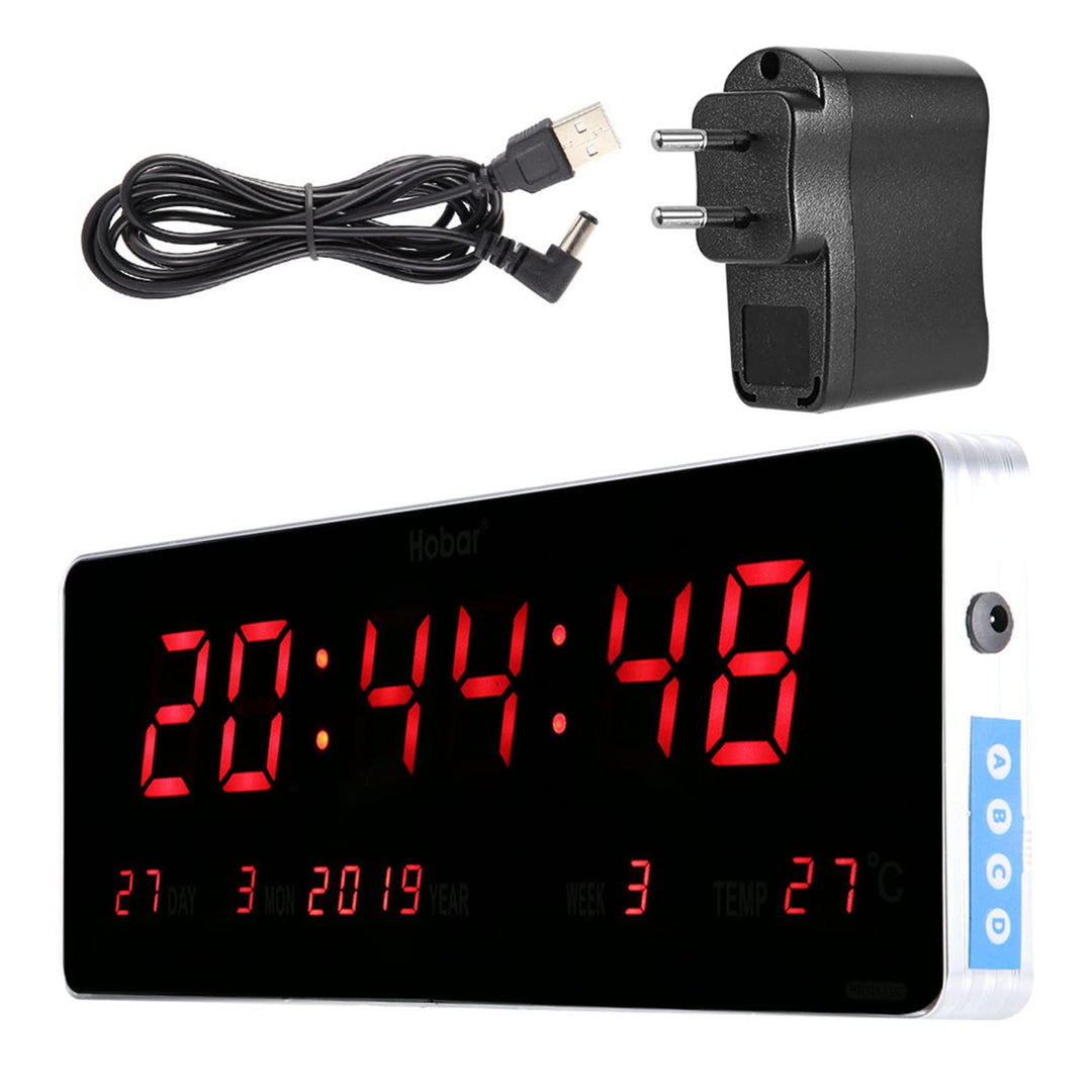 LED Digitaluhr, Aluminiumlegierung Rahmen Netzbetriebene Kalender Uhr Temperatur Wanduhren Grosse Ro