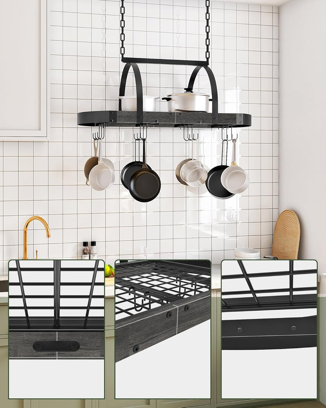 Küchenregal hängend, Küche Topfregal Deckenregal, Hängendes Küchenregal, Küchenutensilien-Organizer