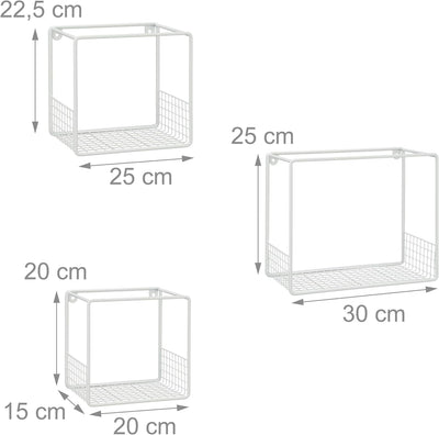 Relaxdays Wandregal im 3er Set, für Wohnzimmer, modernes Gitter-Design, Cube, eckiges Wandboard, Met