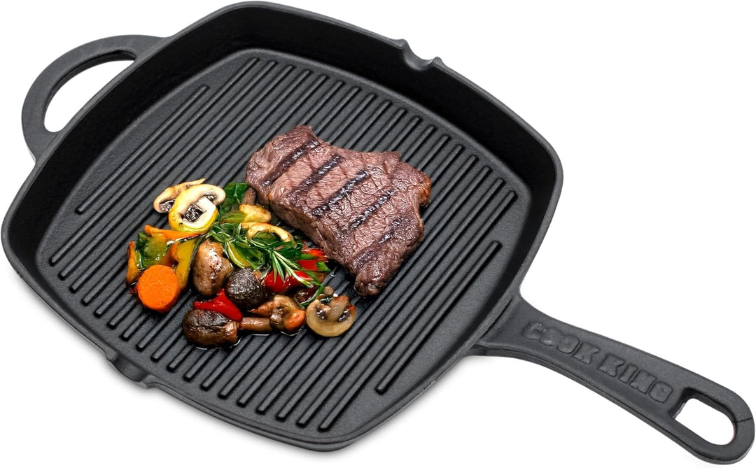 Spetebo Gusseisen Pfanne 26 cm - Gusspfanne mit Griff eckig - Grill Pfanne Bratpfanne Induktion Serv