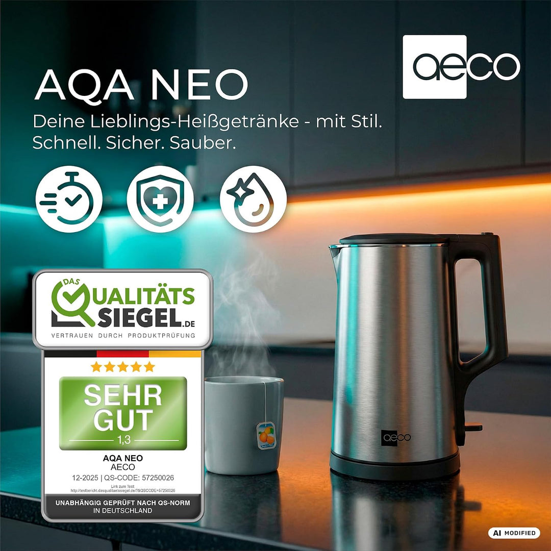 aeco AQA NEO elektrischer Wasserkocher Edelstahl Tee-Kocher Teebereiter electric kettle tea-maker bo