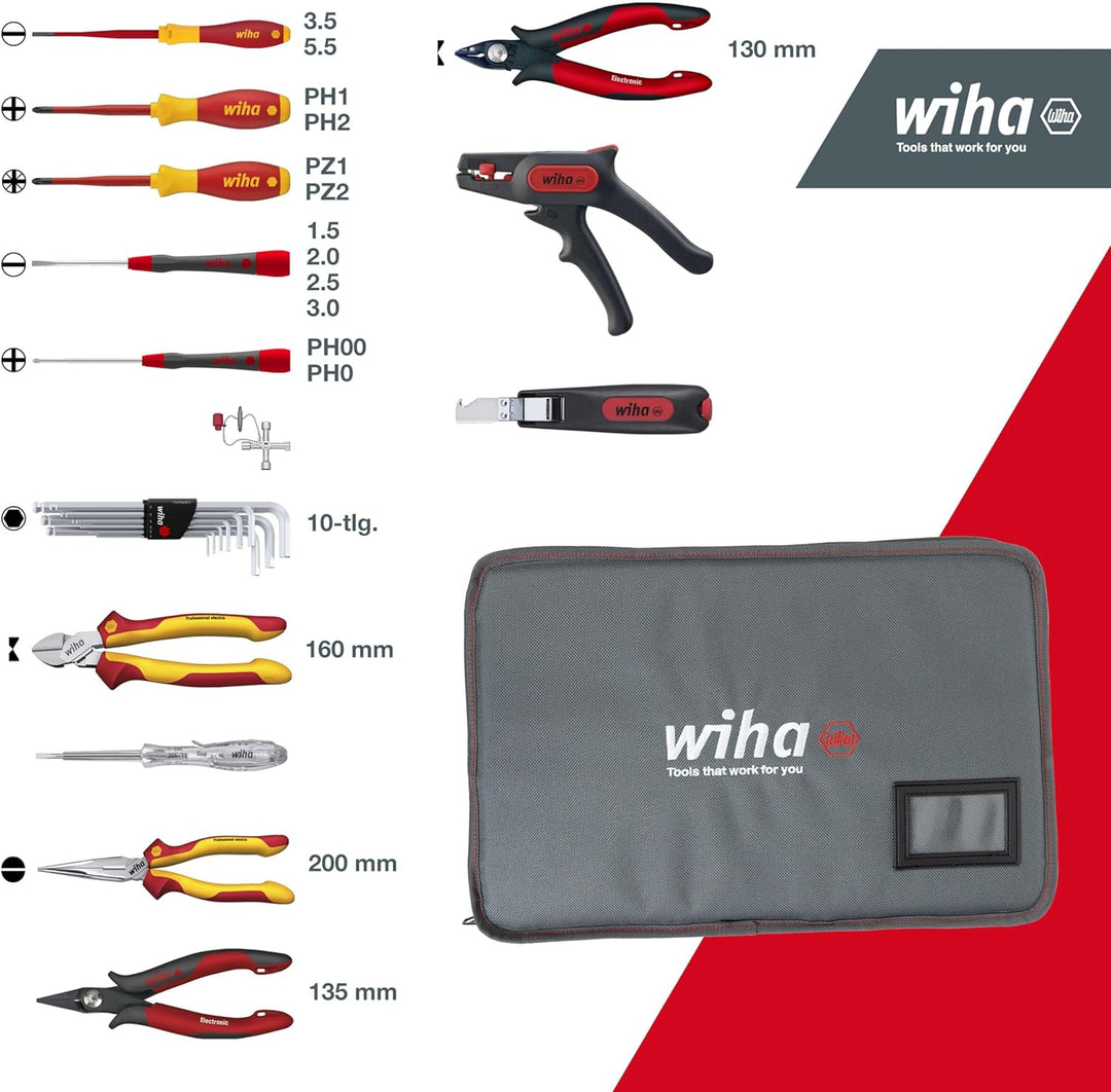 Wiha Werkzeug Set Service-Techniker 30-tlg. inkl. Tasche I Werkzeugsatz für Elektriker I VDE (43879)
