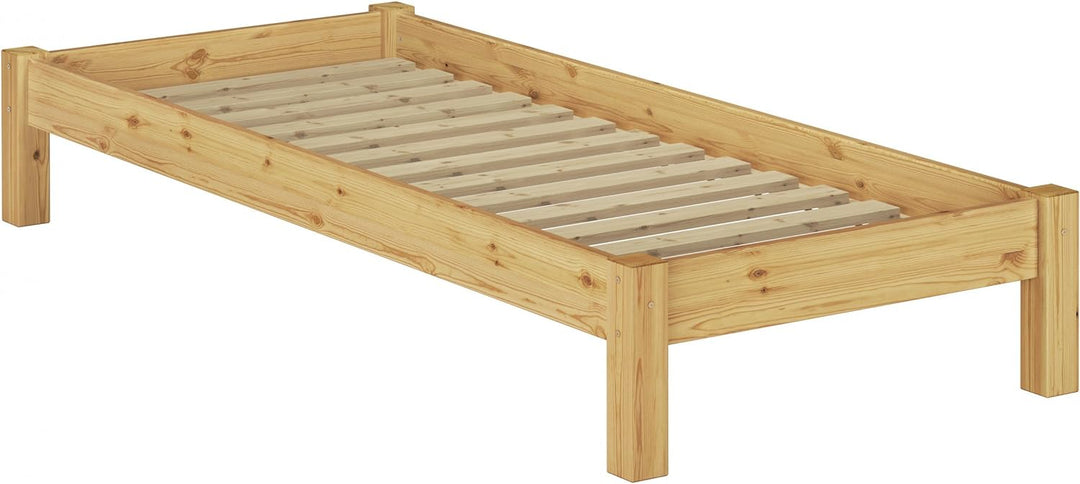 Erst-Holz® Einzelbett Kiefer Natur 80x200 Massivholzbett Futonbett Jugendbett Rollrost 60.35-08