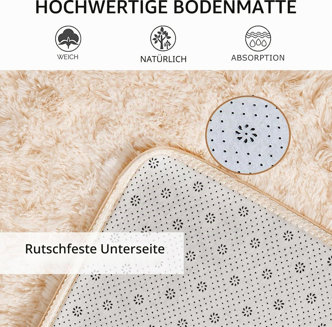 Teppich Flauschig Waschbar,Beige Teppiche Wohnzimmer,Weich Hochflor Bettvorleger Schlafzimmer,Gross