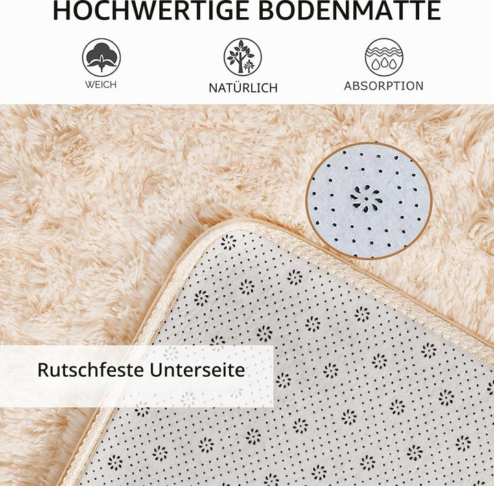 Teppich Flauschig Waschbar,Beige Teppiche Wohnzimmer,Weich Hochflor Bettvorleger Schlafzimmer,Gross