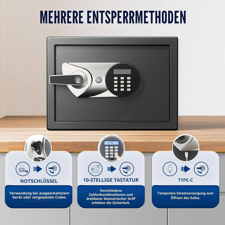 Tresor, BlackSmith Safe Tresor für Zuhause Klein 35x25x25cm, Biometrischer Fingerabdruck Digitaler Z