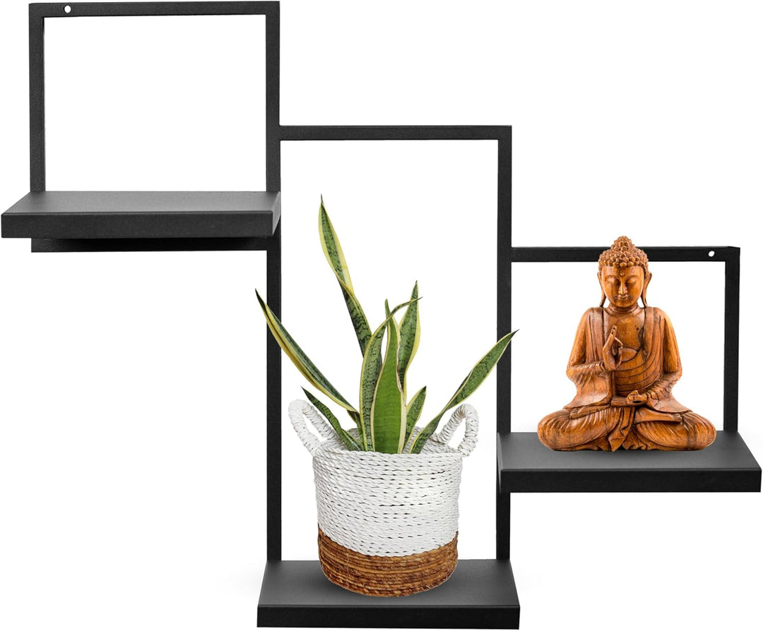 Wand Pflanzenregal Trio Ripiani - Pflanzenständer 58x22,5x50cm - Farbe Schwarz - Indoor-Display - Wa