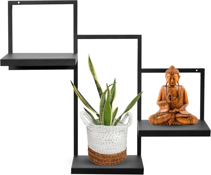 Wand Pflanzenregal Trio Ripiani - Pflanzenständer 58x22,5x50cm - Farbe Schwarz - Indoor-Display - Wa