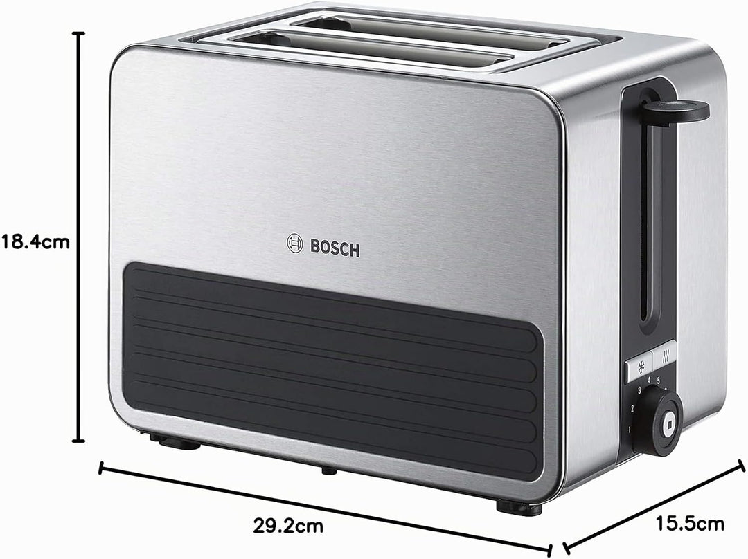 Bosch Kompakt Toaster TAT7S25, integrierter Edelstahl-Brötchenaufsatz, mit Abschaltautomatik, mit Au