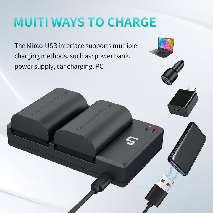LP LP-E6 E6N Akkuladegerät-Set, 2er-Pack 2600mAh Akku &amp; Doppelladegerät | Kompatibel mit Canon EOS R