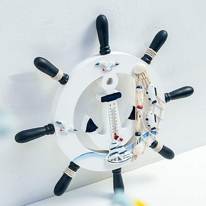 Garneck Holz Steuerrad mit Anker Fisch Netz Maritime Wanddeko Nautical Schiff Steuerrad Deko Mediter