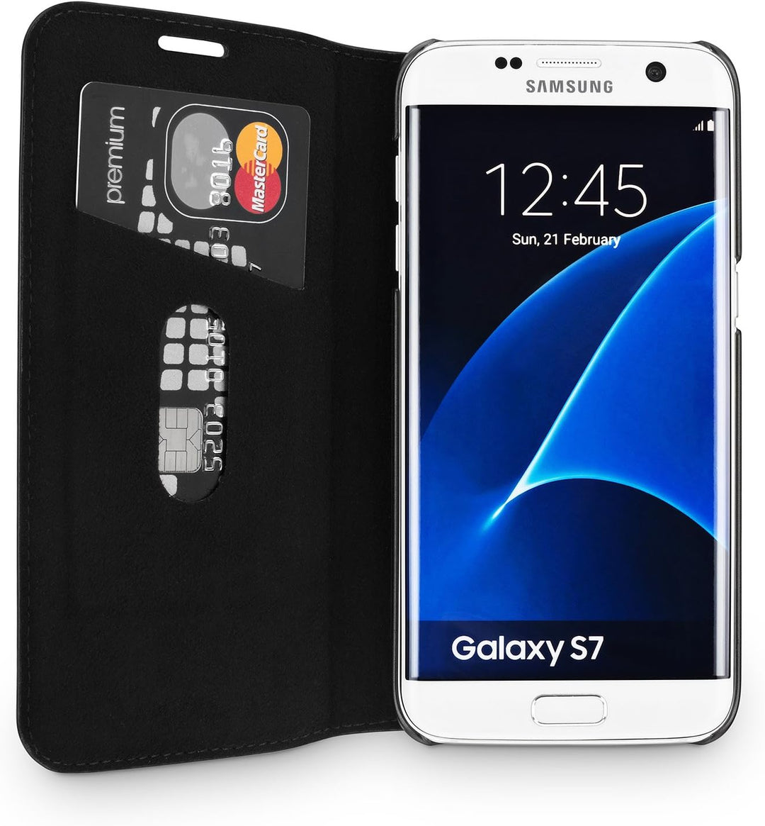 WIIUKA Echt Ledertasche -TRAVEL Nature- für Samsung Galaxy S7 -DEUTSCHES Leder- Schwarz, mit Kartenf