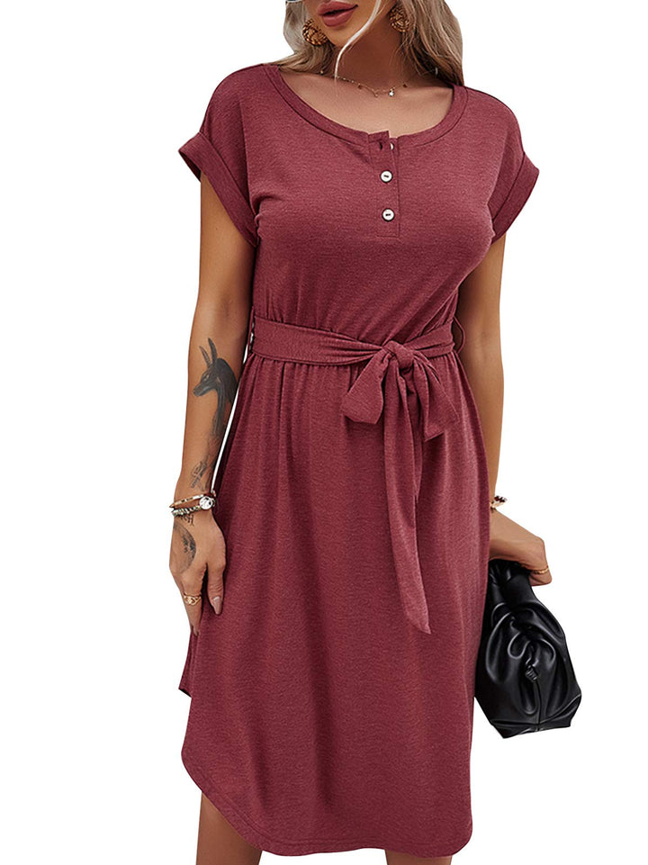 Bequemer Laden Damen Sommer Kleid Knopfleiste Kurzarm Midi Kleider Elegant Sommerkleid Businesskleid