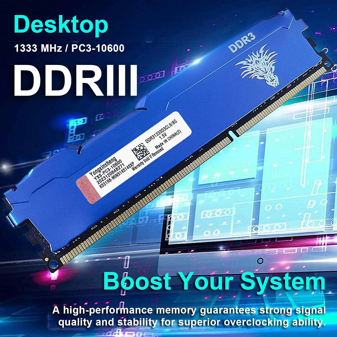 DDR3 16GB Kit (8GBx2) Desktop RAM 1333MHz PC3-10600 UDIMM Non-ECC Unbuffered 1.5V 2Rx8 Dual Rank 240