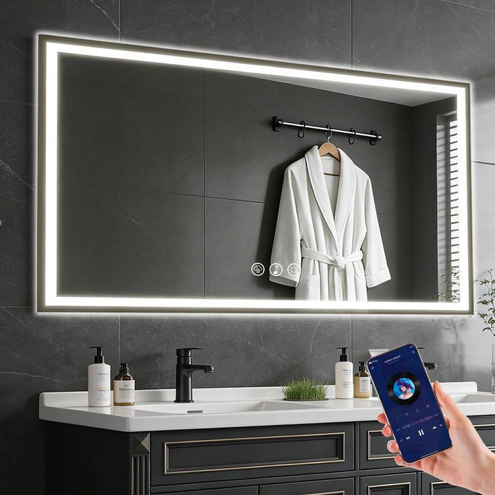 Ratsamee Badspiegel mit Beleuchtung LED, 70x120cm Bluetooth Spiegel mit Light, Wandspiegel mit Front