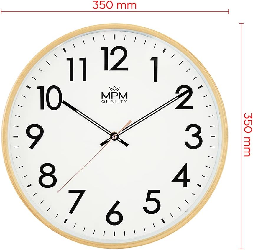 MPM Design Kunstoff Wanduhr, grosse arabische Ziffern, Hellbraun, Quarz-Uhrwerk, ∅ 350 mm, modern, A