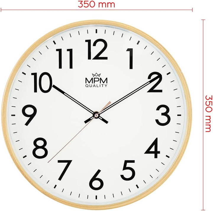 MPM Design Kunstoff Wanduhr, grosse arabische Ziffern, Hellbraun, Quarz-Uhrwerk, ∅ 350 mm, modern, A