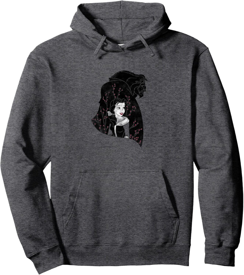 Disney Beauty & The Beast Silhouette Grayscale & Blossoms Pullover Hoodie