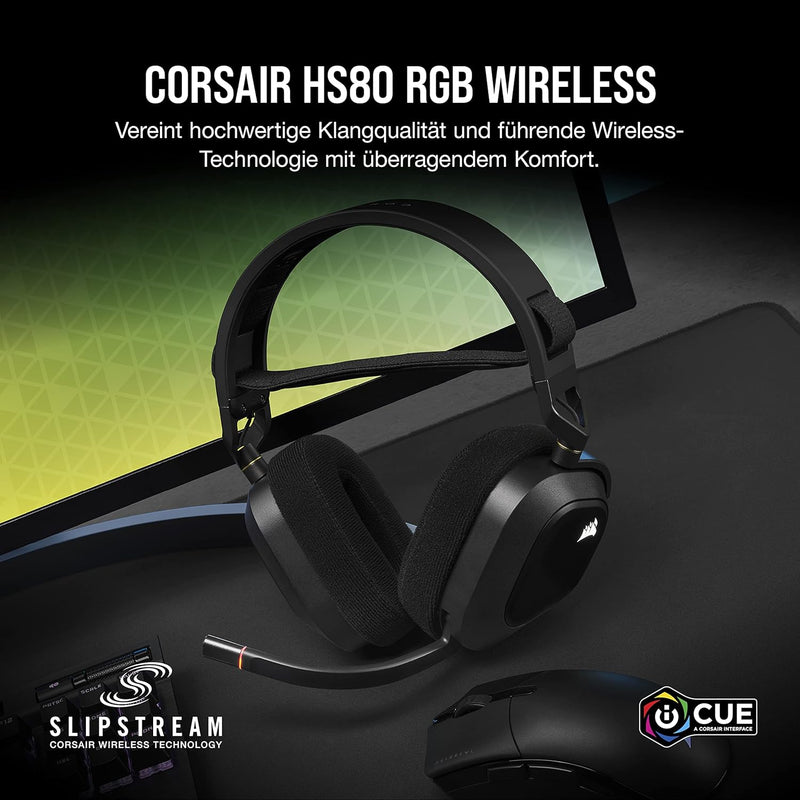 Corsair HS80 RGB WIRELESS Premium-Gaming-Headset mit Dolby Atmos (niedrige Latenz, omnidirektionales