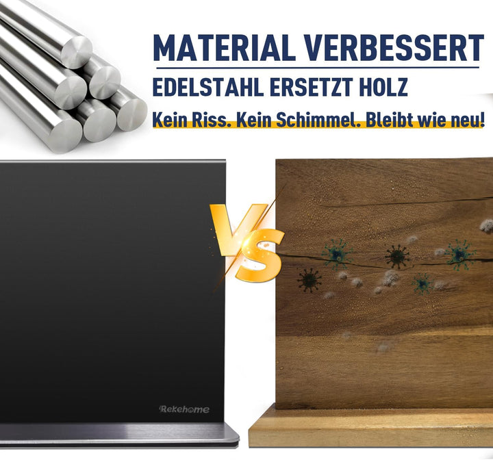 Messerblock magnetischer ohne Messer, 30 cm Schwarz Messerhalter magnetisch aus 304 Edelstahl, beids