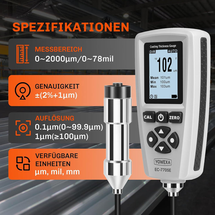 Lackmessgerät auto EC-770SE Schichtdickenmessgerät mit Externer Sonde, Automatische Erkennung mit Sp