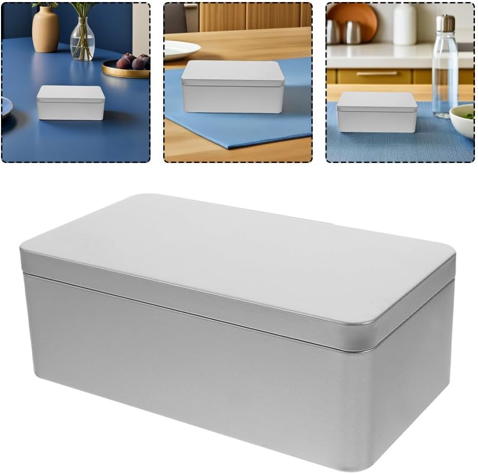 Angoily Rechteckige Leere Blechdose Mit Deckel Aufbewahrungsbox Weissblech Rechteckige Keksdose 23,5