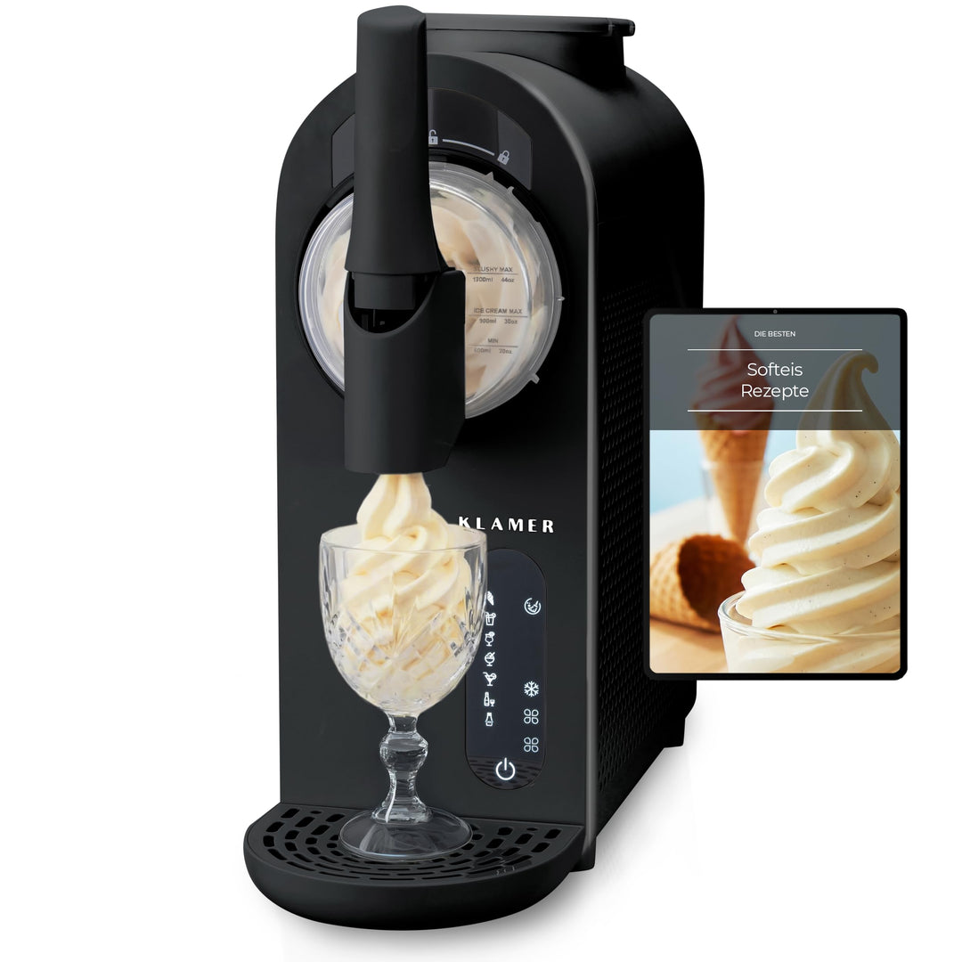 KLAMER Softeismaschine, Eismaschine & Slush Maschine mit 7 Programmen: Softeis, Slushie, Frappé uvm,