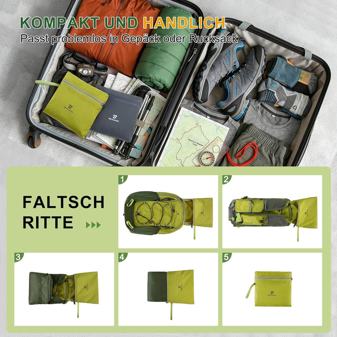 BECOJADDE 20L Kleiner Wanderrucksack Tagesrucksack Herren Damen Leichter Faltbarer Rucksack mit Brus