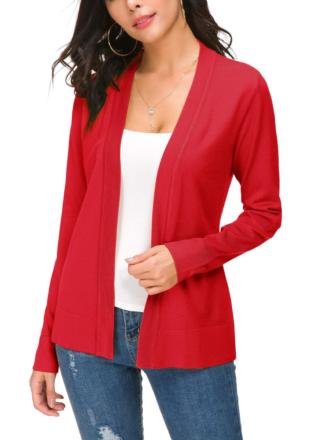 EXCHIC Damen Elegant Langarm Elastisch Strickjacke Cardigan Casual Leicht V-Ausschnitt Gestrickt Bla