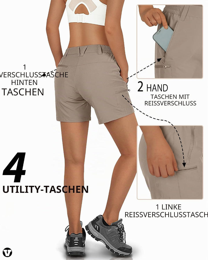 Outdoor Ventures Kurze Hose Damen UPF50+ UV Schutz Wander Shorts Sommer Leicht Trekking Shorts Stret