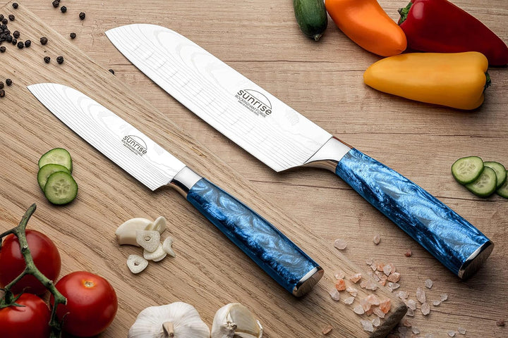 Rockingham Forge Santokumesser, Sunrise Kollektion, 12cm, Blauer Harzgriff, Klinge aus Rostfreiem St
