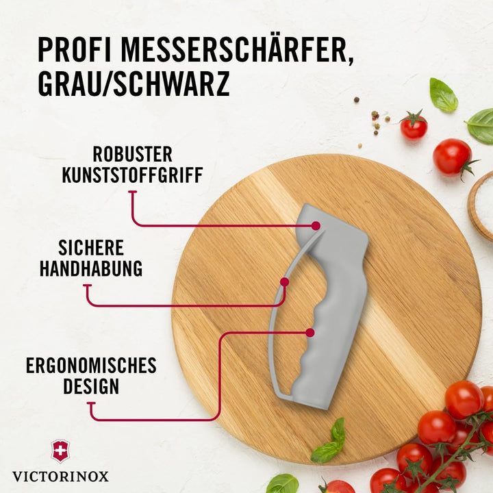 VICTORINOX Profi Messerschärfer, Messerschleifer, Knife Sharpener, Robuster Kunststoffgriff, Grau Si