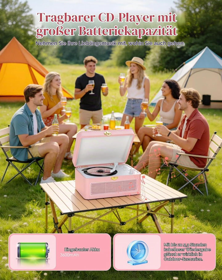 Tragbar CD Player Bluetooth Retro Radio mit CD-Player mit Lautsprecher Unterstützung USB &amp; AUX-Wiede