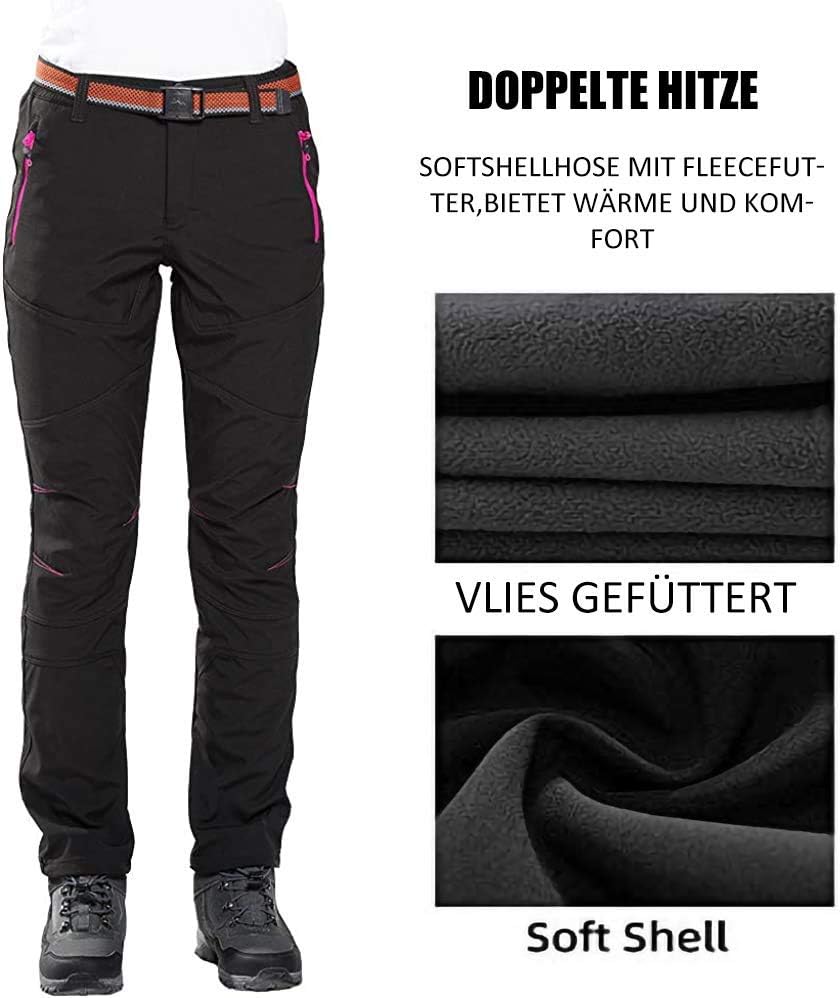 FLYGAGA Damen Outdoorhose Softshellhose Wanderhose Gefüttert Fleece Warm Wasserdicht Winddicht Softs