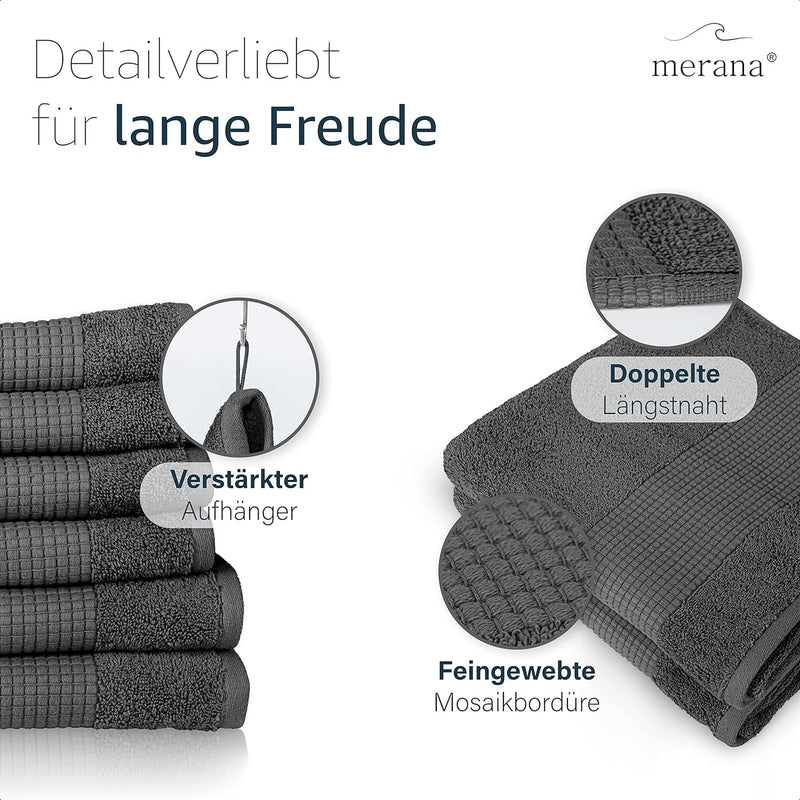 Merana Rome Handtuch Set | saugstark, weich und fusselfrei | Frottier Luxus Qualität | 100% Baumwoll