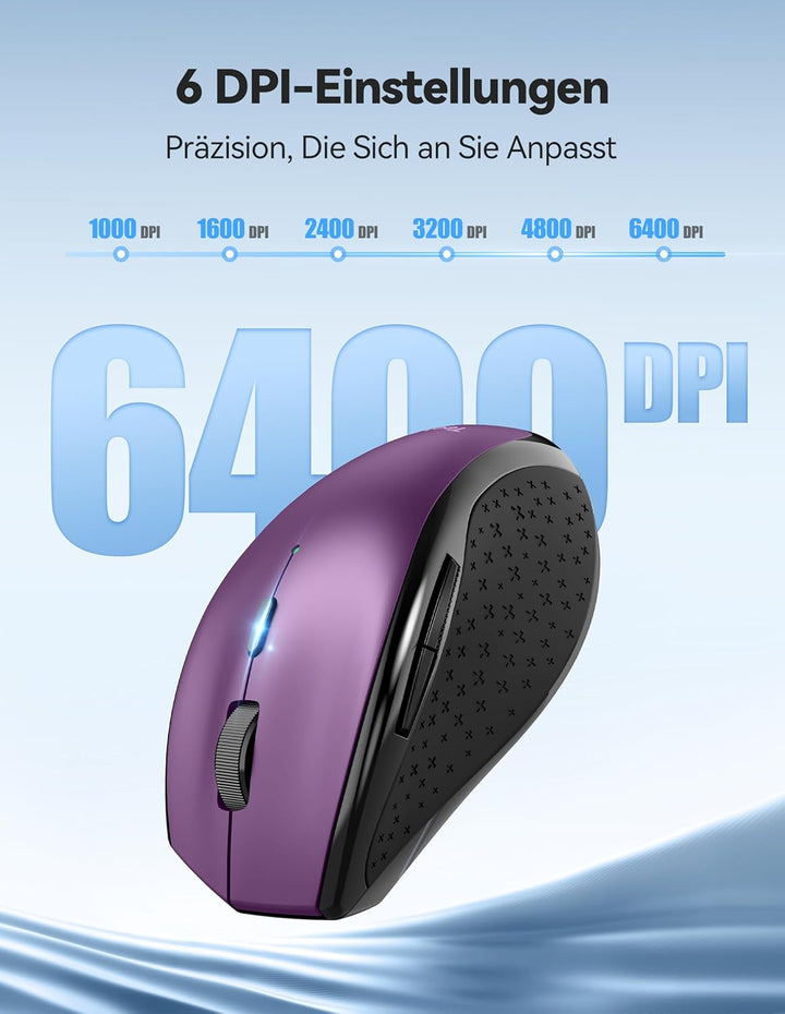 TECKNET PRO Kabellose Maus Wiederaufladbar, Silent Funkmaus 6400 DPI, 2,4 GHz Computermaus, Ergonomi