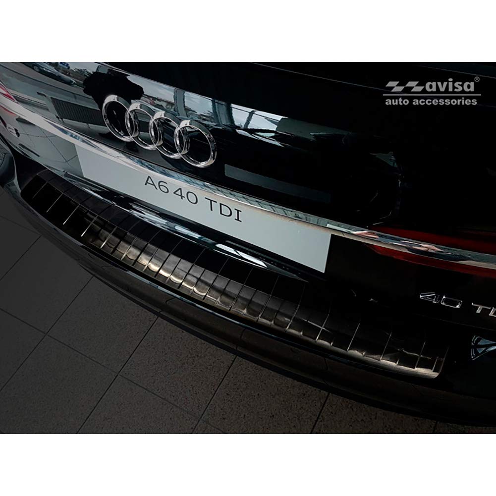 Schwarz Edelstahl Heckstossstangenschutz kompatibel mit Audi A6 (C8) Avant 2018- 'Ribs' inkl. S-Line