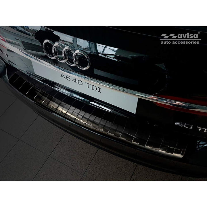 Schwarz Edelstahl Heckstossstangenschutz kompatibel mit Audi A6 (C8) Avant 2018- 'Ribs' inkl. S-Line