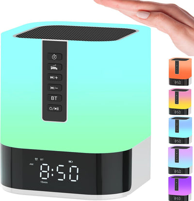 Tragbar Bluetooth Lautsprecher mit Licht, Digital Wecker, MP3-Player, White Noise Machine, Sleep Aid