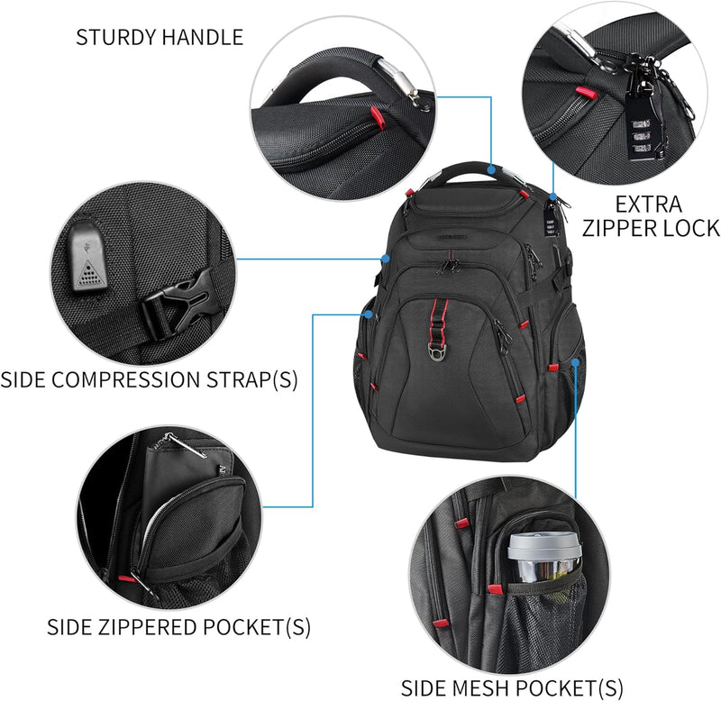 KROSER Laptop Rucksack 17,3 Zoll Reise XL BusinessRucksack Schwerlast Wasserdicht mit Hartgeschältem