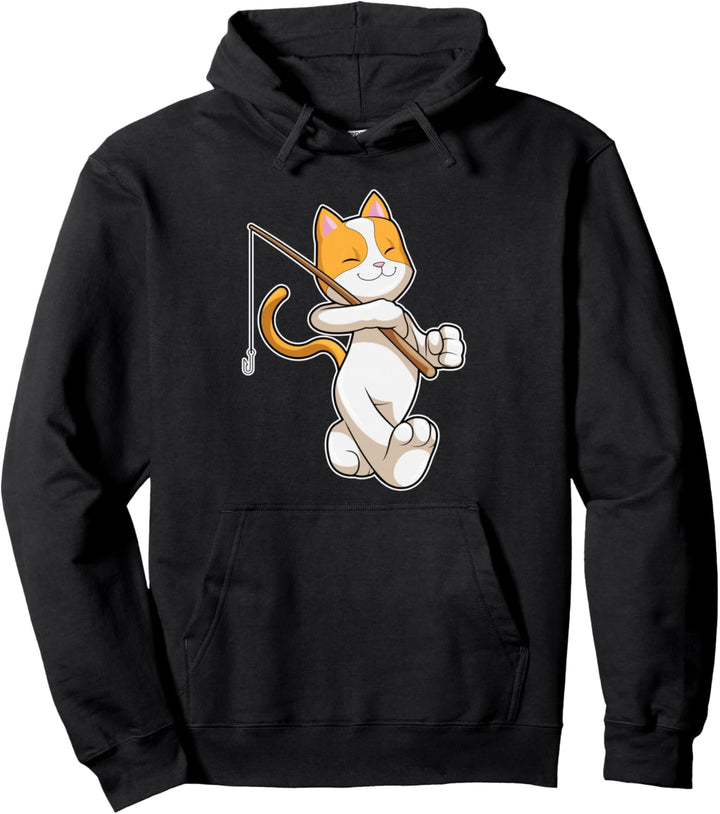 Katze Angeln Anglerin Angel Pullover Hoodie