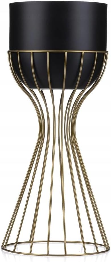 Moderne Blumenständer Metall 46 cm Hoch mit Schwarz Blumentopf Rund 18 cm Ø auf Robuste Gold Ständer