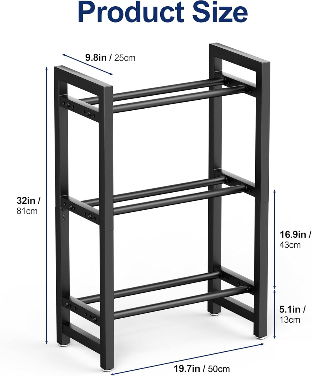 Verstellbarer Dreistöckiger Hantelständer 50cm Adjustable Kurzhantelständer 3 Ebenen Hantelablage (O