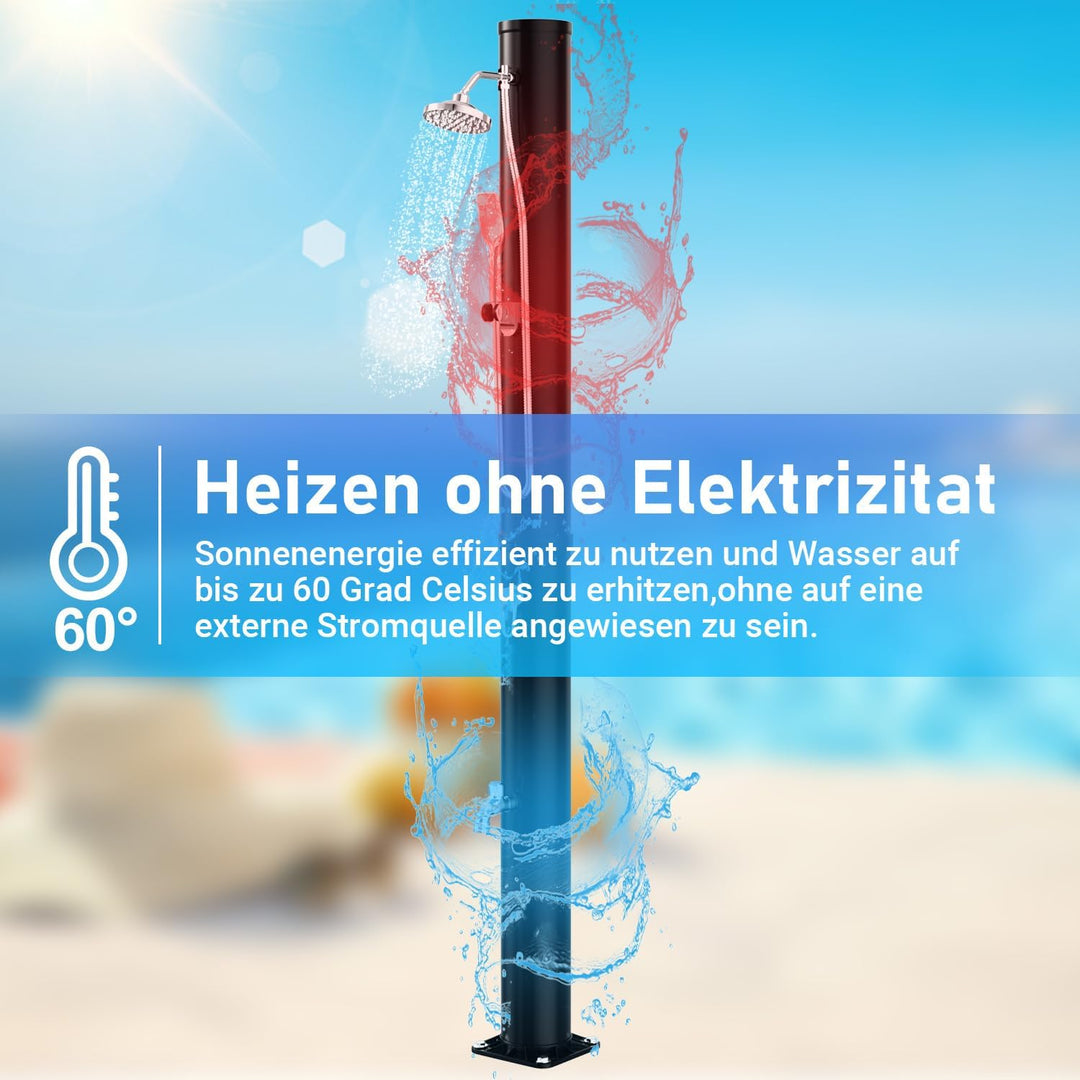 Solardusche 20L Solar Gartendusche warmes Wasser Bis Zu 60°C Ohne Stromanschluss Pooldusche Camping