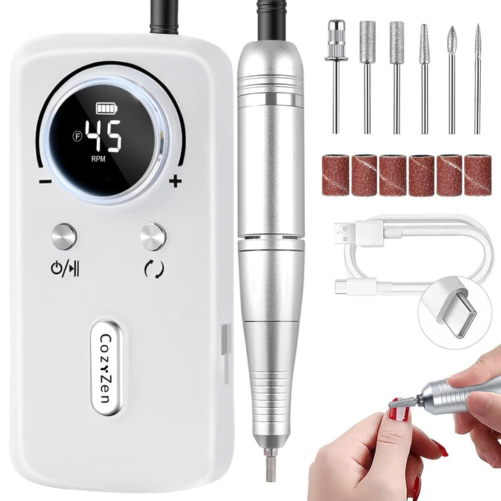 CozyZen Kabellose Nagelfeile Professionell: 45000 U/min Wiederaufladbare Elektrische Nagelfeile Set,