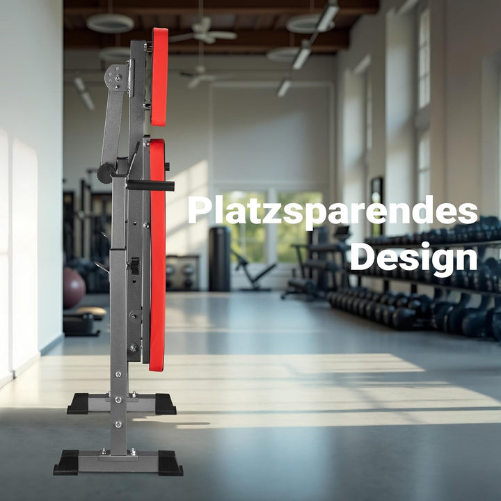 Wiltec Hantelbank klappbar bis 230kg Trainingsbank mit Langhantelablage 2in1 Schrägbank und
