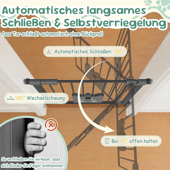 Türschutzgitter mit Katzenklappe ohne Bohre Absperrgitter Treppengitter Klemmgitter Schwarz 75–85cm