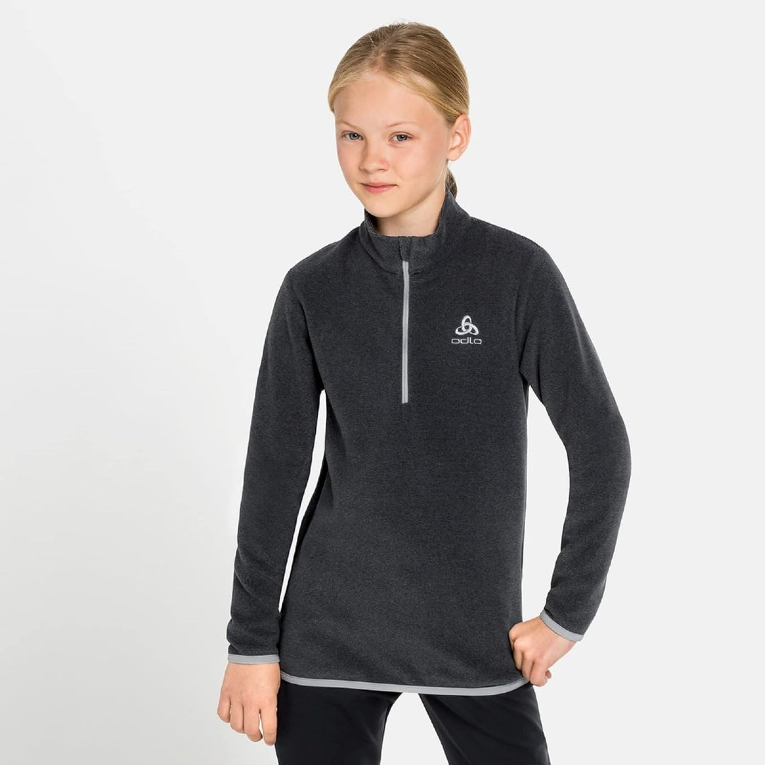 Odlo Unisex Kinder Roy Stripe_542359 Mid Layer mit Reissverschluss 104 Shale Grey - Black Stripes, 1